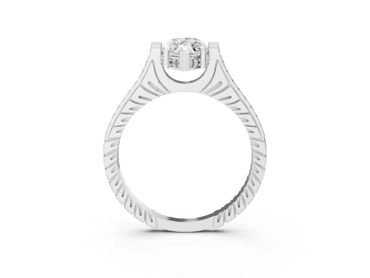 Marquise Cut Solitaire Diamond Ring with Channel Set Band and Bezel Prong Setting Platinum