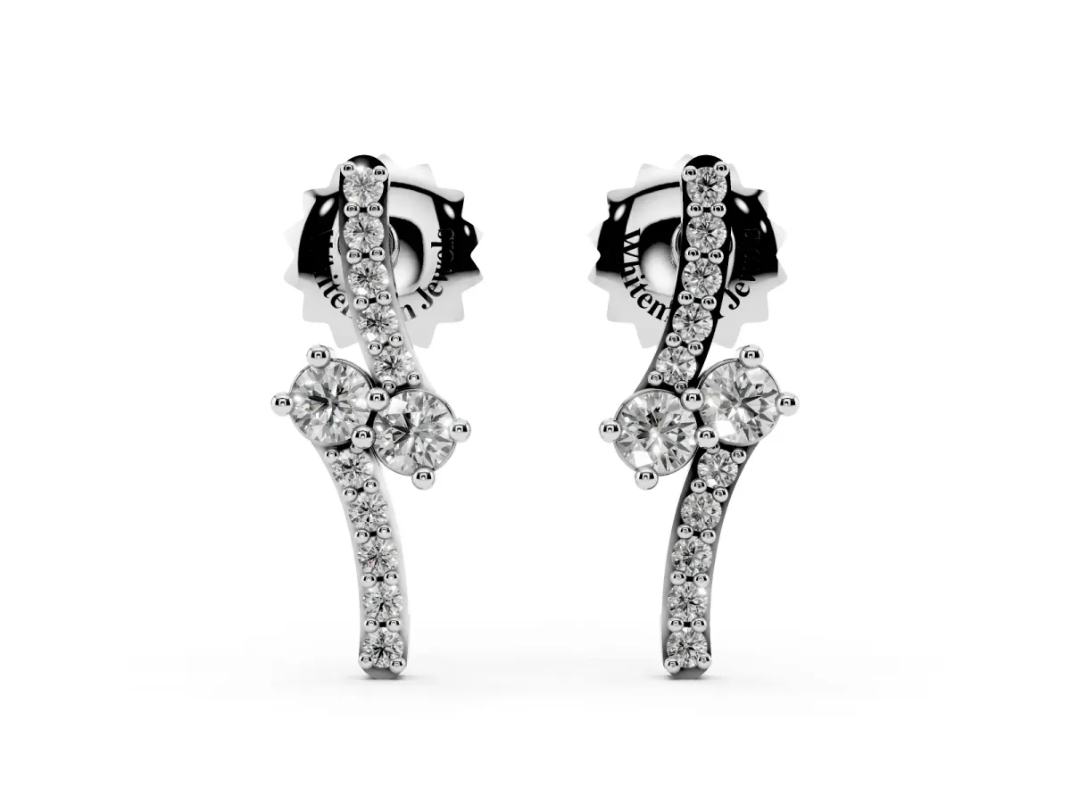 Round Diamond Two Stone Bypass Stud Earrings Silver