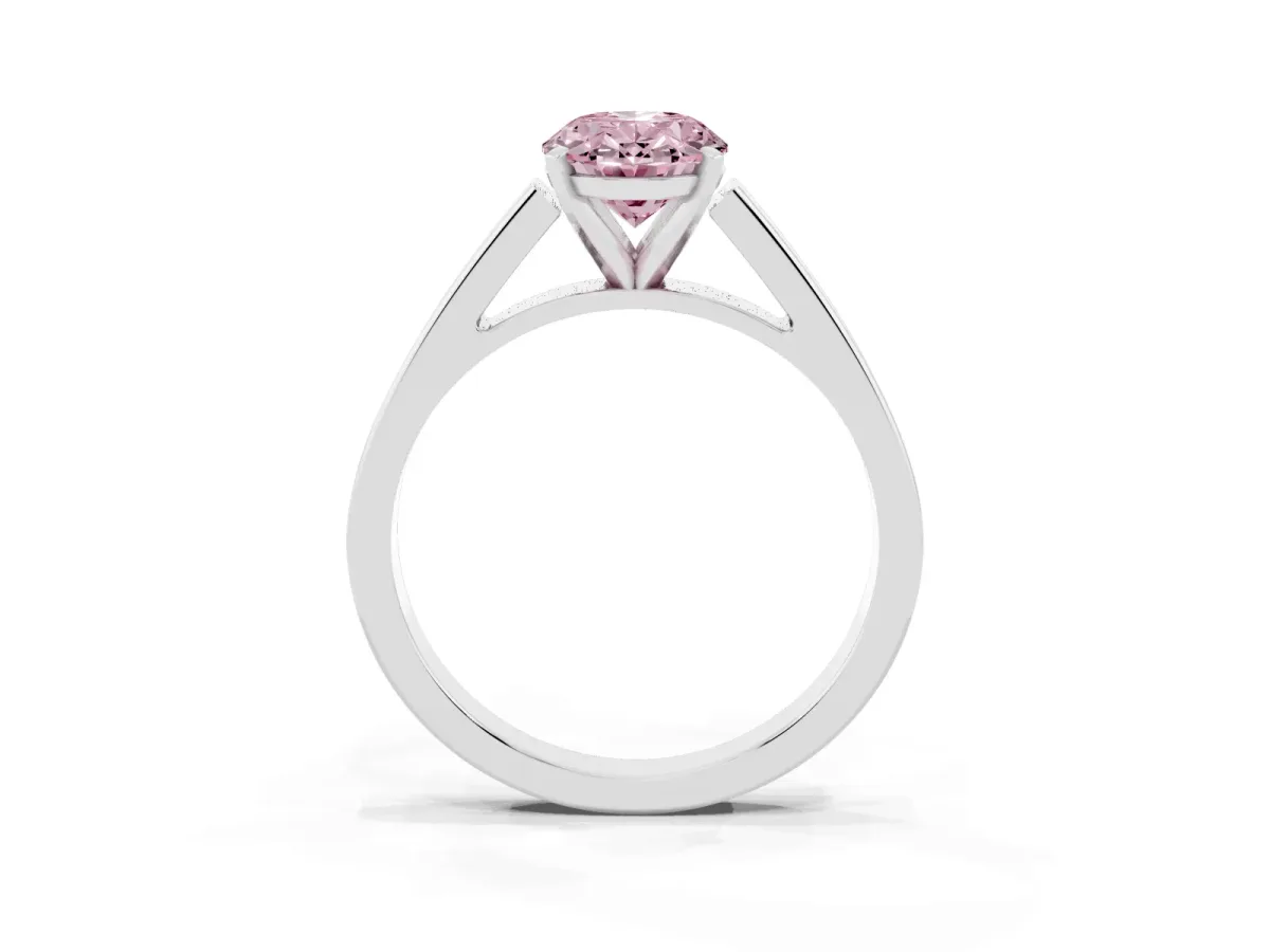 Fancy Pink Oval Cut Solitaire Engagement Ring with Four-Prong Setting and Tapered Band Platinum