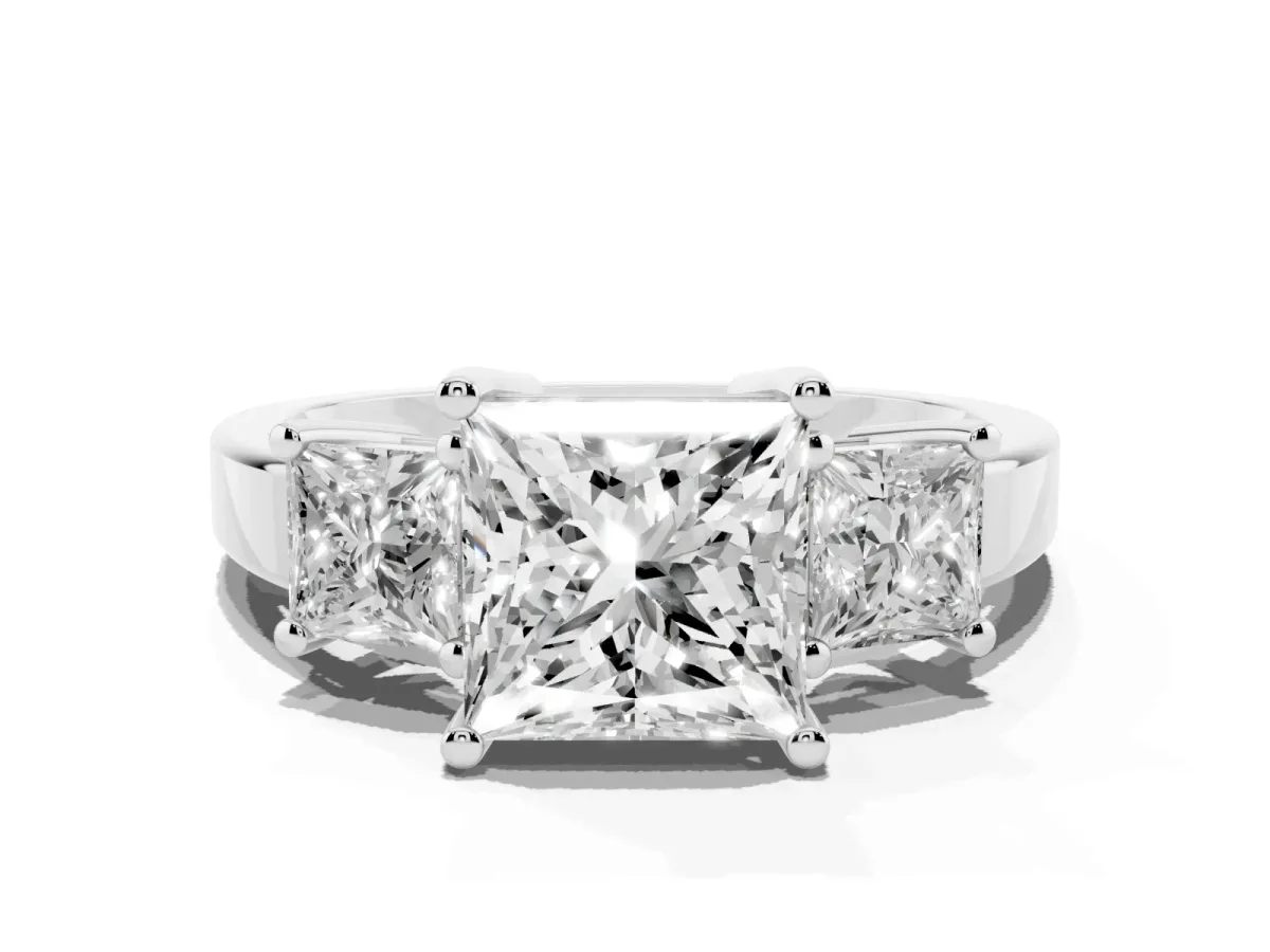 Three-Stone Princess Cut Cut Solitaire Ring with Prong Setting Silver