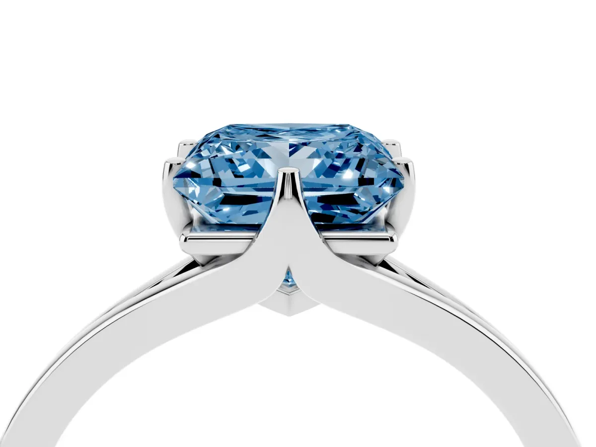 Fancy Blue Princess Cut Solitaire Diamond Ring with Six-Prong Setting and Tapered Band Platinum