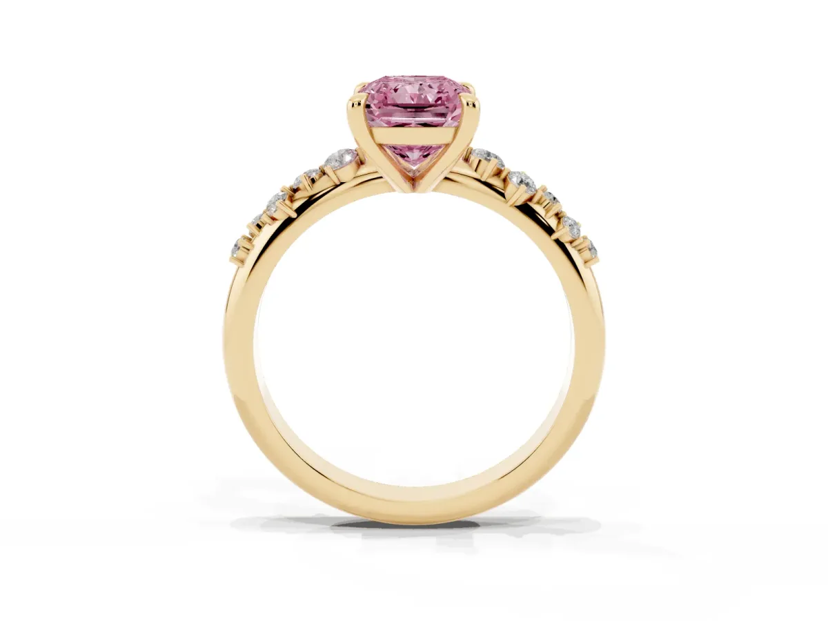 Fancy Pink Radiant Cut Cut Diamond Vine Band with Four-Prong Setting Yellow gold