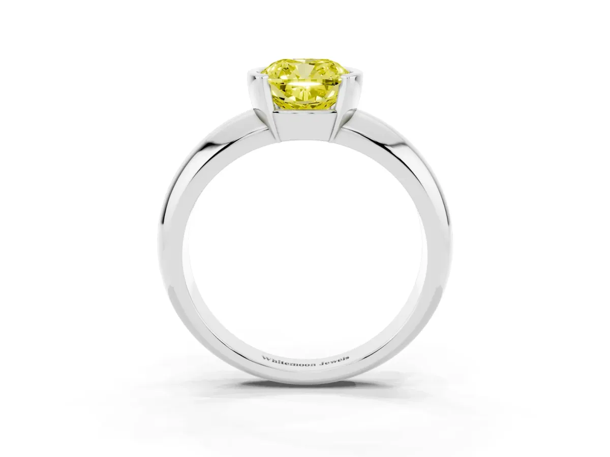 Fancy Yellow Cushion Cut Solitaire Tension Set Diamond Ring with Wide Band Platinum