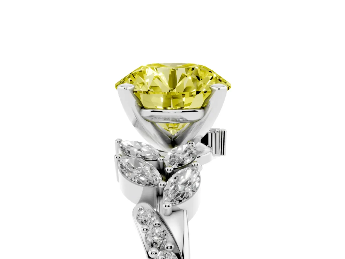 Fancy Yellow Round Cut Solitaire Marquise Twist Band with Six-Prong Setting Silver