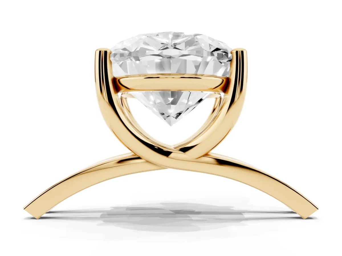 Oval Cut Cut Diamond Solitaire Engagement Ring with Tapered Plain Band and Four-Prong Setting Yellow gold