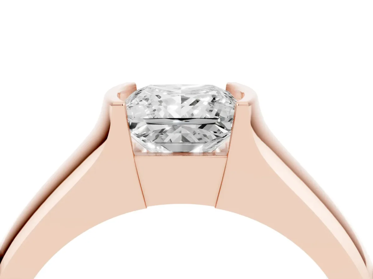 Princess Cut Solitaire Bezel Set Diamond Ring with Wide Band Rose gold