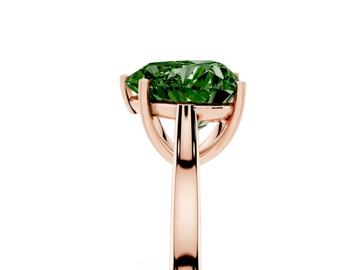 Fancy Green Heart Cut Solitaire Heart Prong Engagement Ring with Tapered Band Rose gold