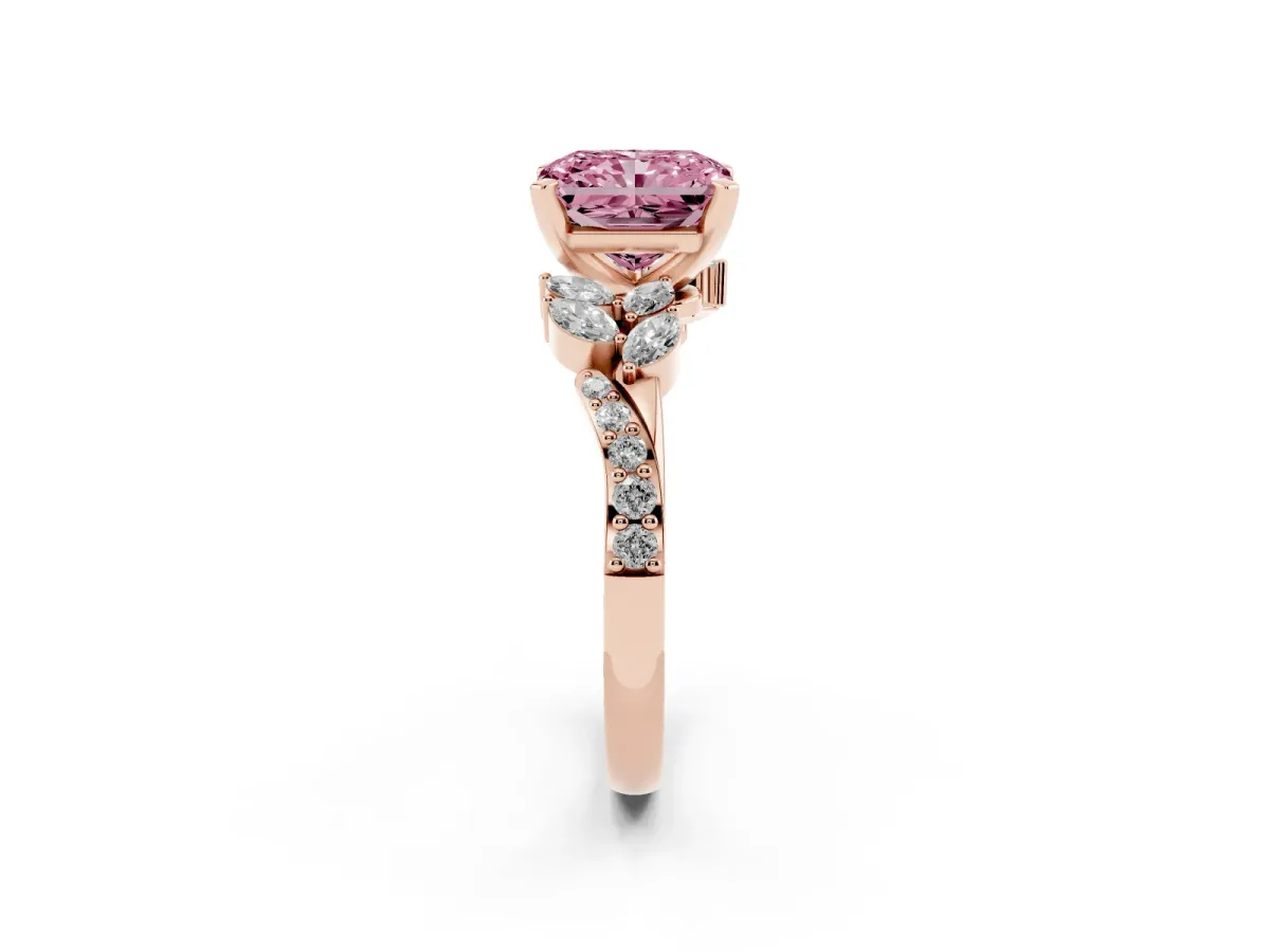 Fancy Pink Radiant Cut Solitaire Marquise Twist Band with Six-Prong Setting Rose gold