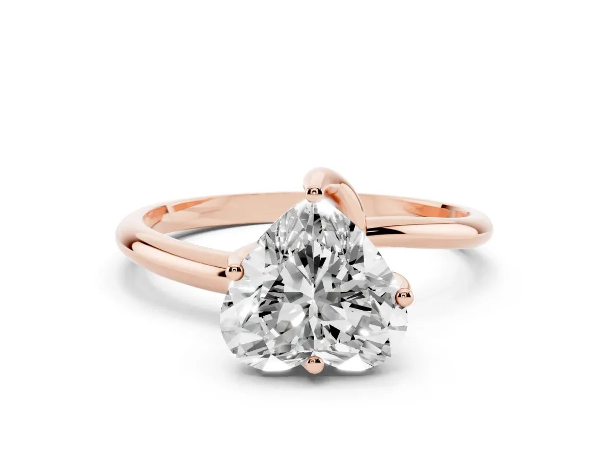 Heart Cut Diamond Solitaire Engagement Ring with Four-Prong Setting and Classic Band Rose gold