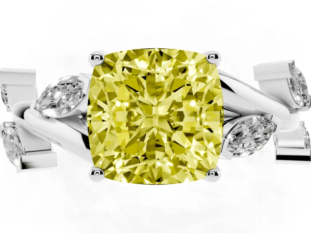 Fancy Yellow Cushion Cut Solitaire Twisted Band Marquise Accent Prong Setting Ring Silver