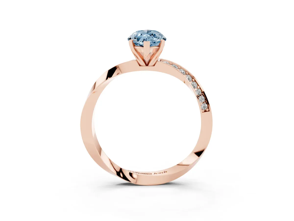 Fancy Blue Marquise Cut Diamond Engagement Ring with Side Stone Accents and Four-Prong Setting Rose gold