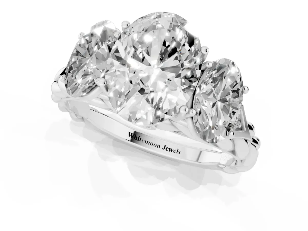 Three-Stone Oval Cut Diamond Braided Band Ring with Four-Prong Setting Platinum