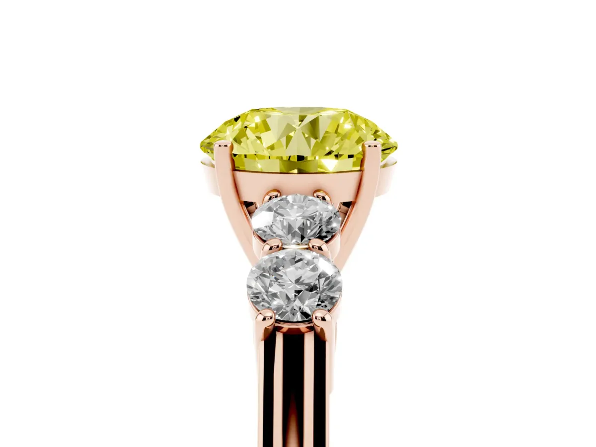 Fancy Yellow Round Cut Cut Diamond Five-Stone Prong Set White Gold Ring Rose gold