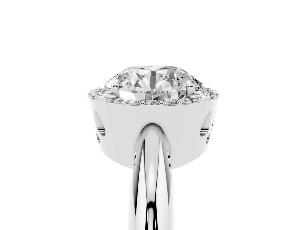 Round Cut Cut Diamond Halo Engagement Ring with Split Shank and Four-Prong Setting Silver