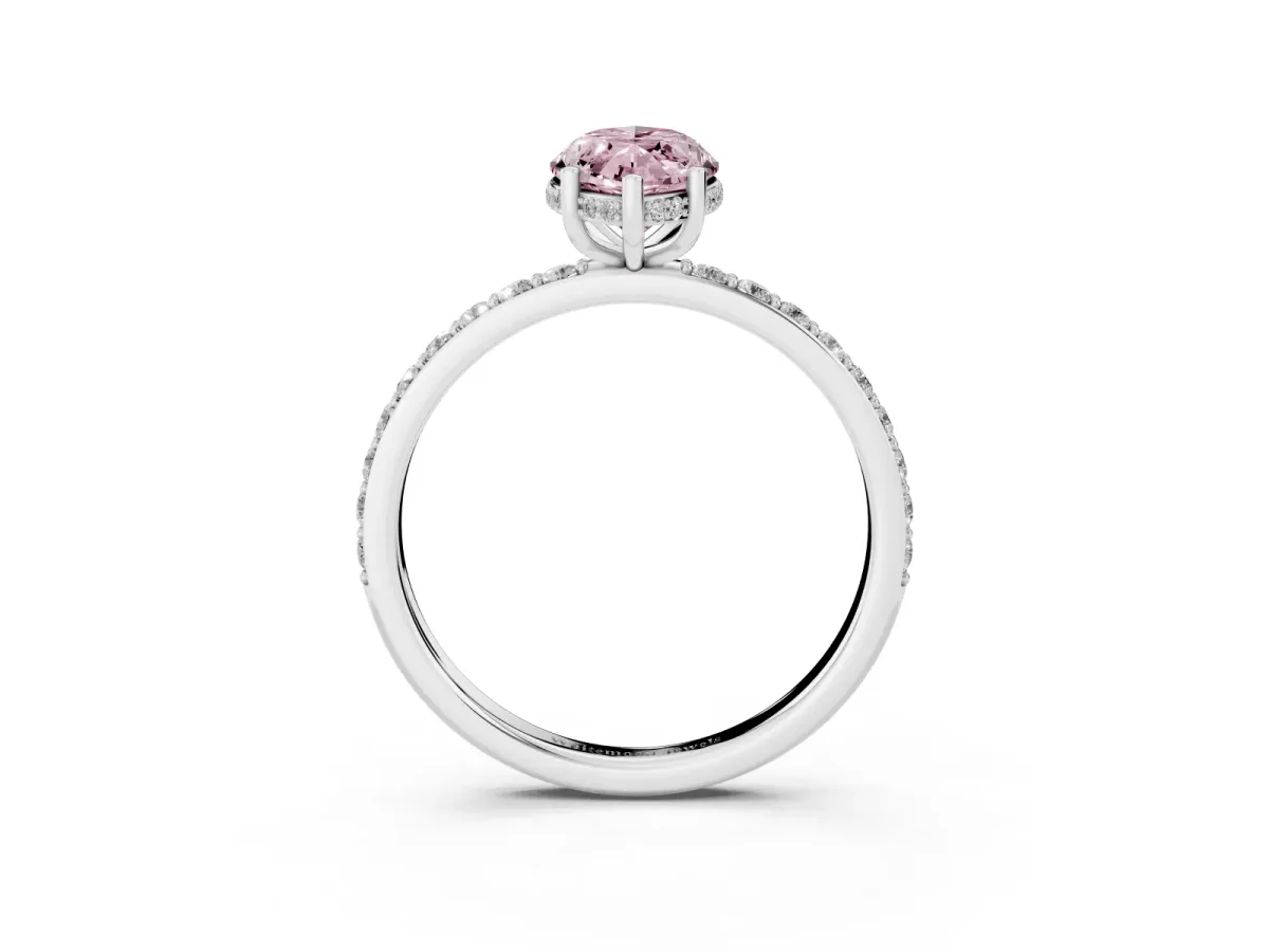Fancy Pink Marquise Cut Diamond Solitaire Ring with Pavé Band and Hidden Halo Platinum
