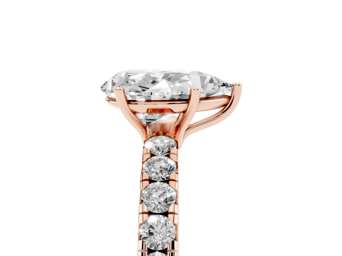 Pear Cut Diamond Pavé Solitaire Engagement Ring with Four-Prong Setting Rose gold