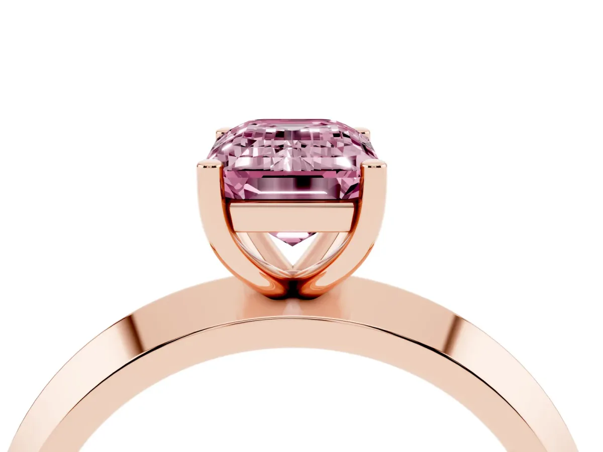 Fancy Pink Emerald Cut Cut Solitaire Engagement Ring with Flat Band and Four-Prong Setting Rose gold