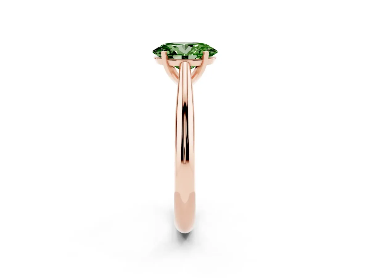 Fancy Green Oval Cut Diamond Solitaire Engagement Ring with Cathedral Setting and Four-Prong Mount Rose gold