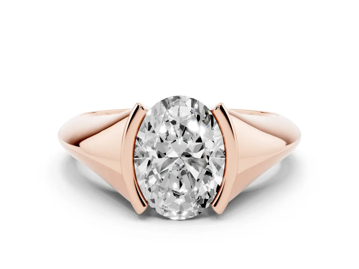 Oval Cut Solitaire Tension Set Diamond Ring Rose gold