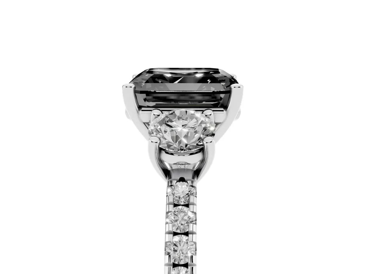 Fancy Black Three-Stone Asscher Cut Cut Diamond Pavé Band with Prong Setting White gold