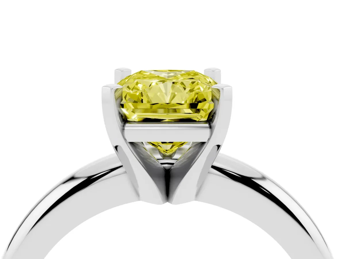 Fancy Yellow Radiant Cut Diamond Solitaire Engagement Ring with Round Band and Four-Prong Setting Platinum