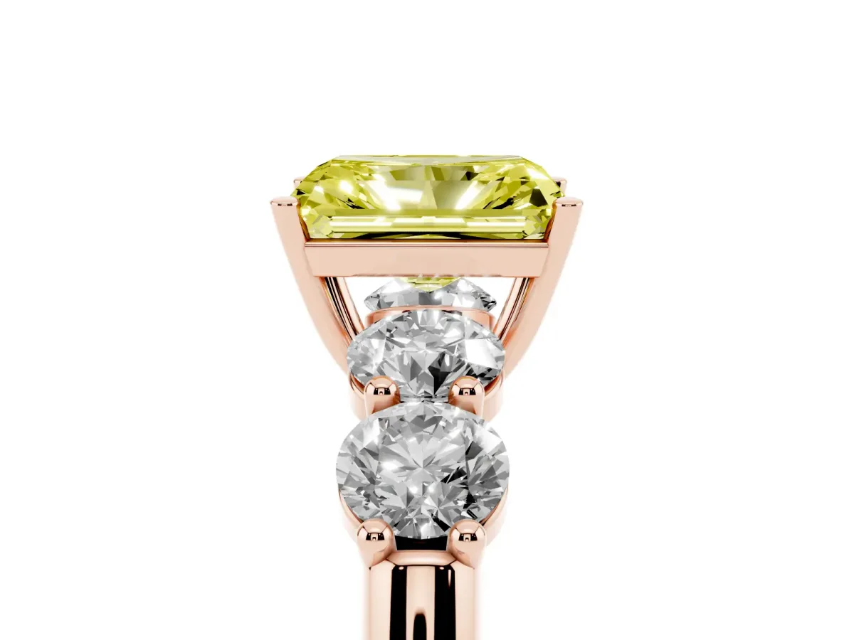 Fancy Yellow Radiant Cut Cut Five-Stone Prong Set Diamond Ring with Classic Band Rose gold