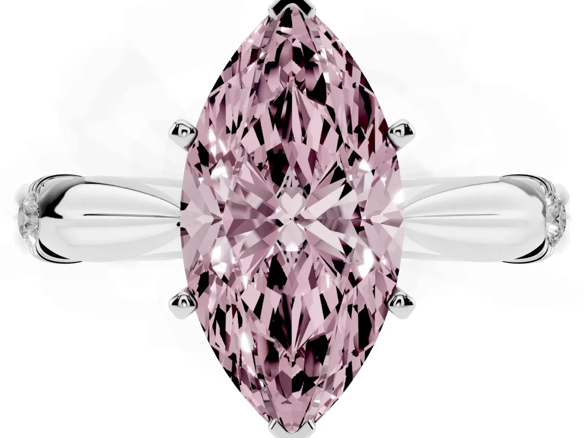 Fancy Pink Marquise Cut Solitaire Diamond Twisted Band with Four-Prong Setting Silver