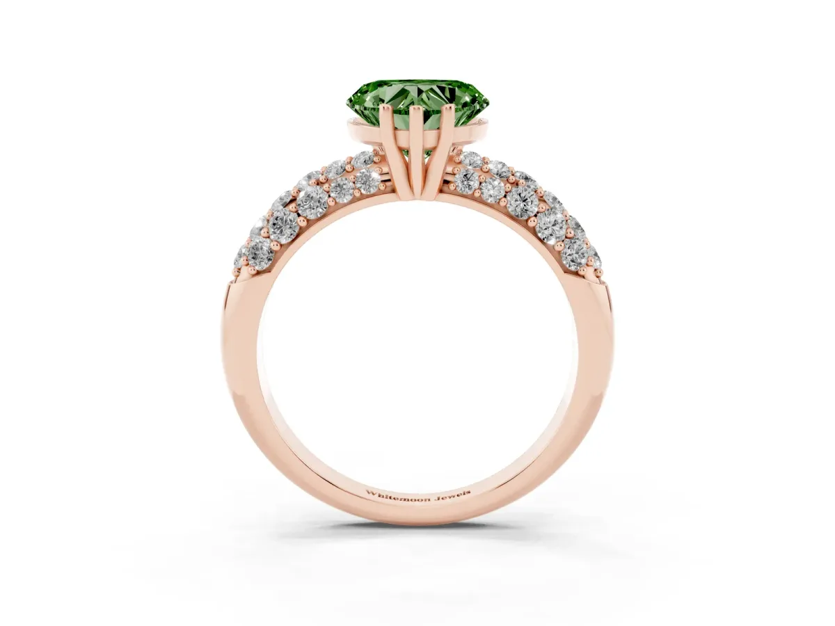 Fancy Green Heart Cut Diamond Pavé Band Solitaire Ring with Four-Prong Setting Rose gold