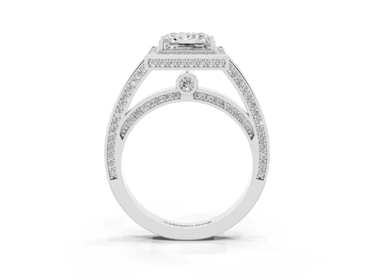 Princess Cut Cut Halo Pave Split Shank Prong Setting Ring Platinum
