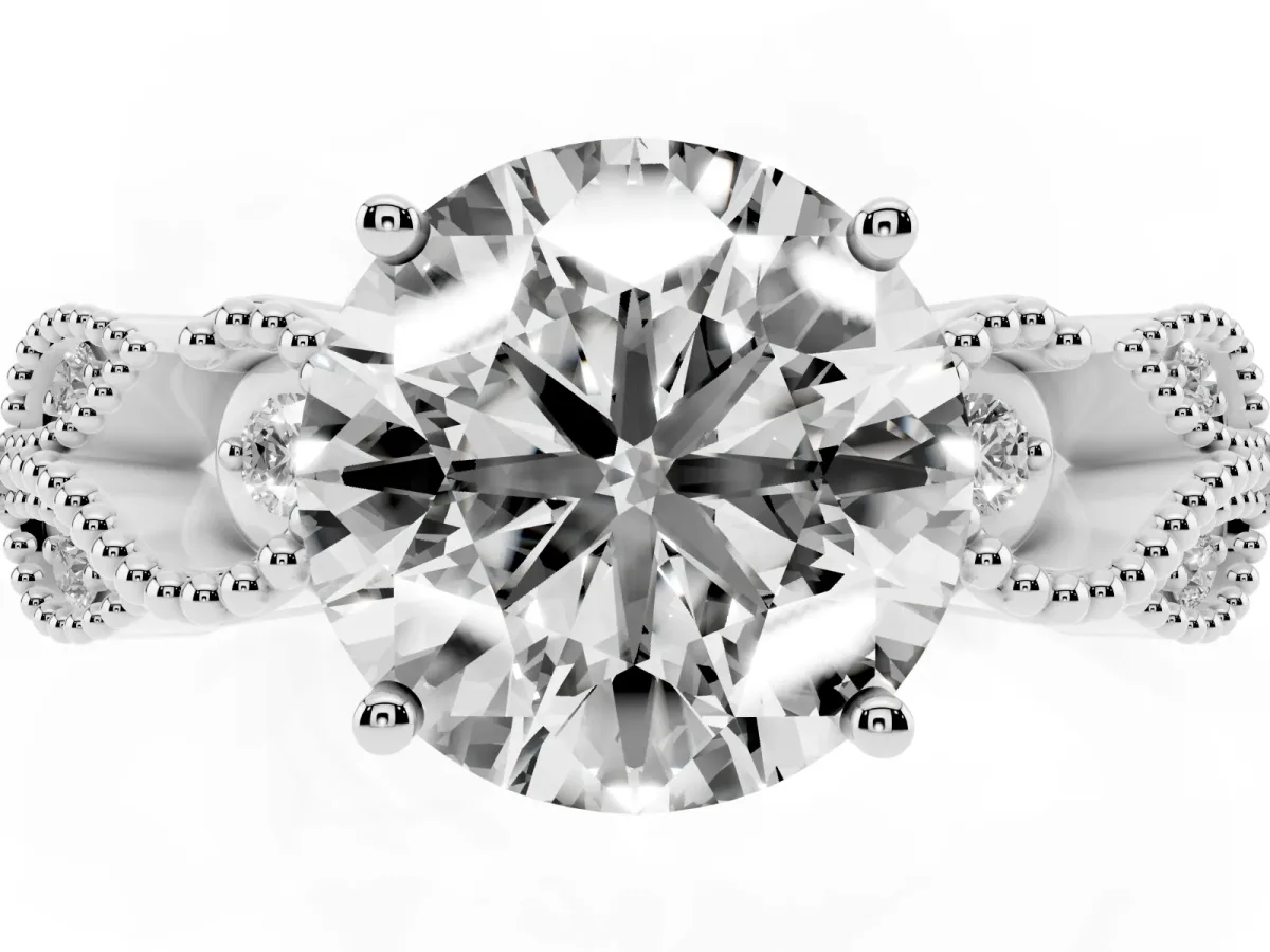 Round Cut Solitaire Milgrain Leaf Band with Prong Setting Silver