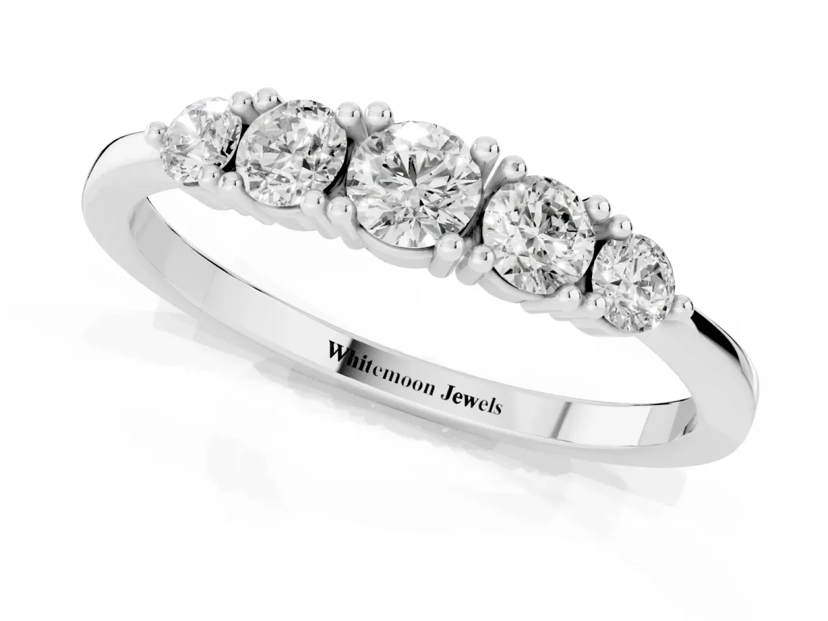 Round Brilliant Diamond Half-Eternity Band with Prong Setting Silver