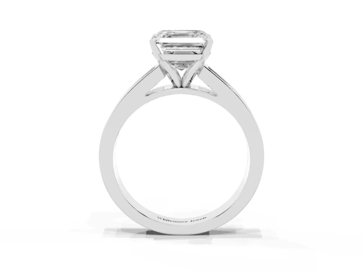 Asscher Cut Solitaire Diamond Ring with Channel-Set Band and Four-Prong Setting Silver