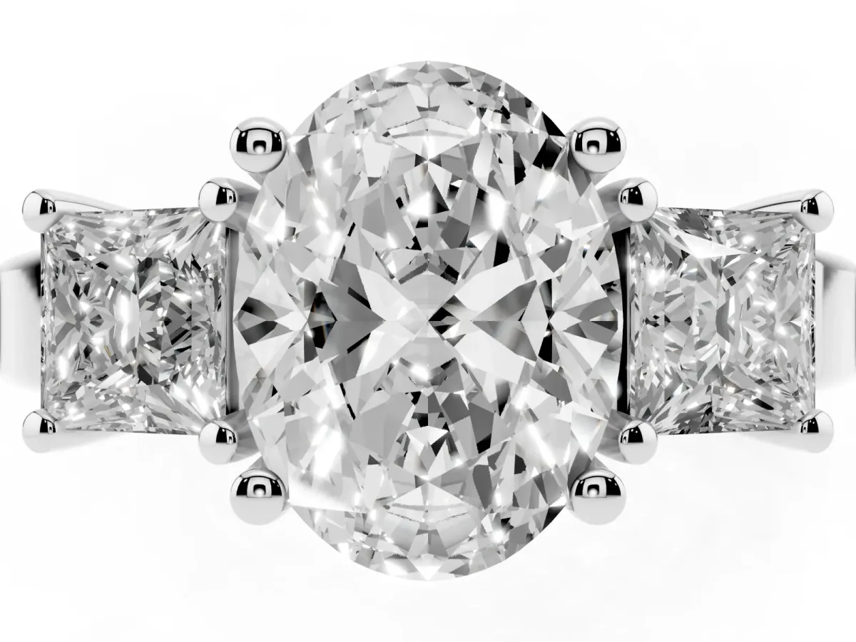 Three-Stone Oval Cut Cut Solitaire Ring with Prong Setting Silver