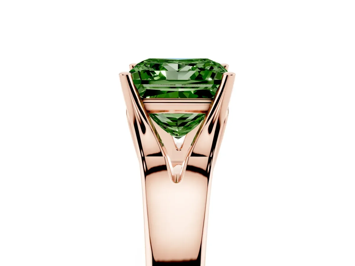 Fancy Green Princess Cut Solitaire Diamond Ring with Cathedral Band and Four-Prong Setting Rose gold