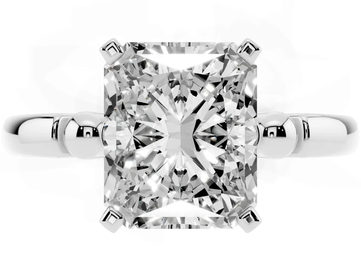 Radiant Cut Solitaire Beaded Band with Four-Prong Setting Silver