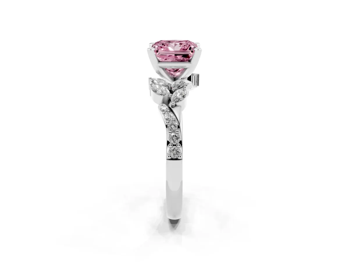 Fancy Pink Princess Cut Solitaire Marquise Twist Band with Six-Prong Setting Platinum