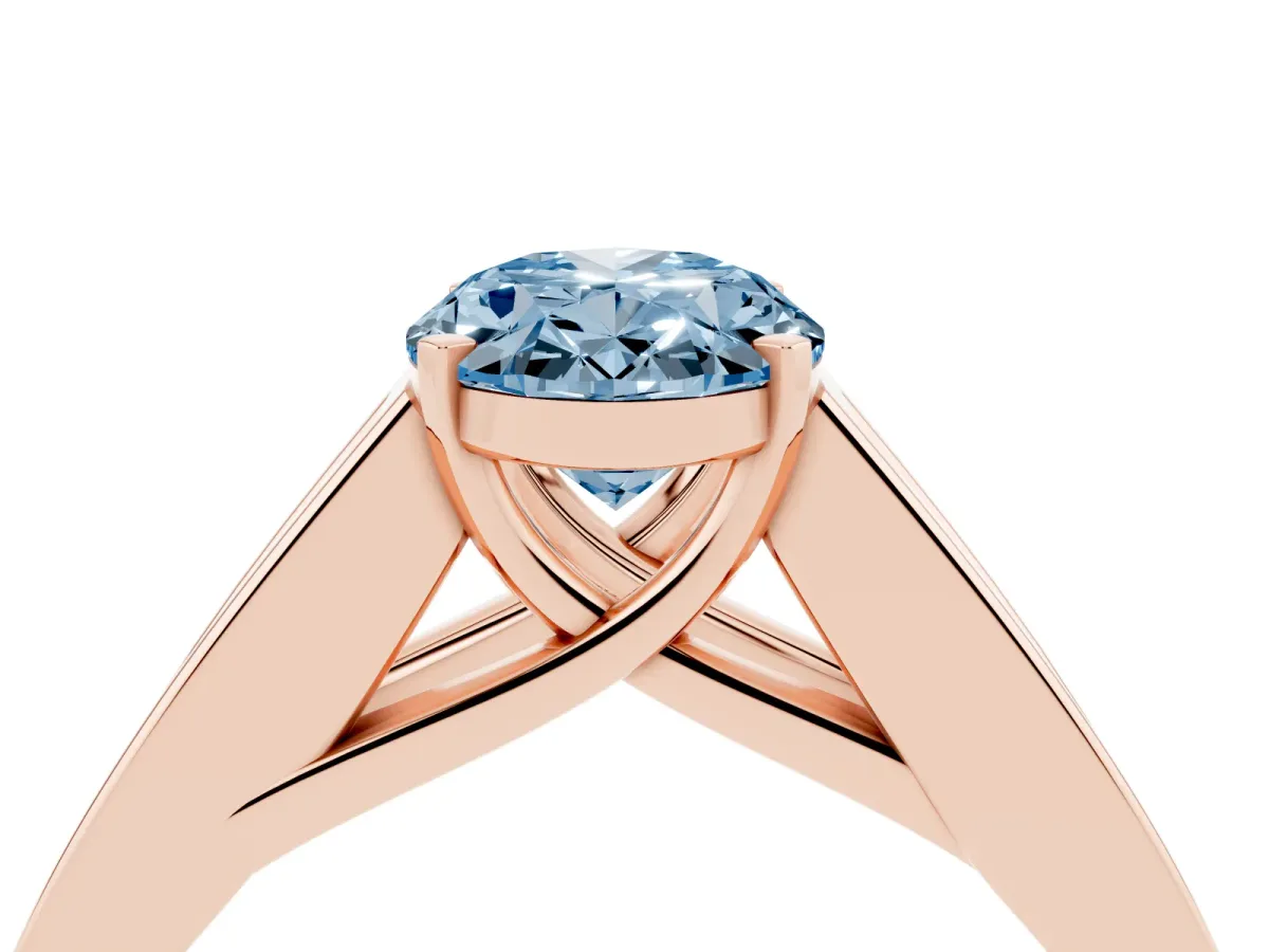 Fancy Blue Oval Cut Cut Channel Set Solitaire Ring with Four-Prong Setting Rose gold