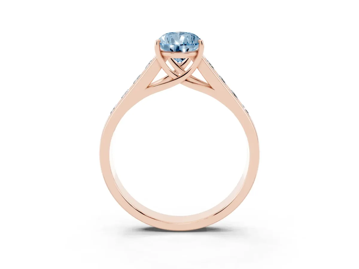 Fancy Blue Pear Cut Solitaire Channel-Set Diamond Engagement Ring with Four-Prong Setting Rose gold