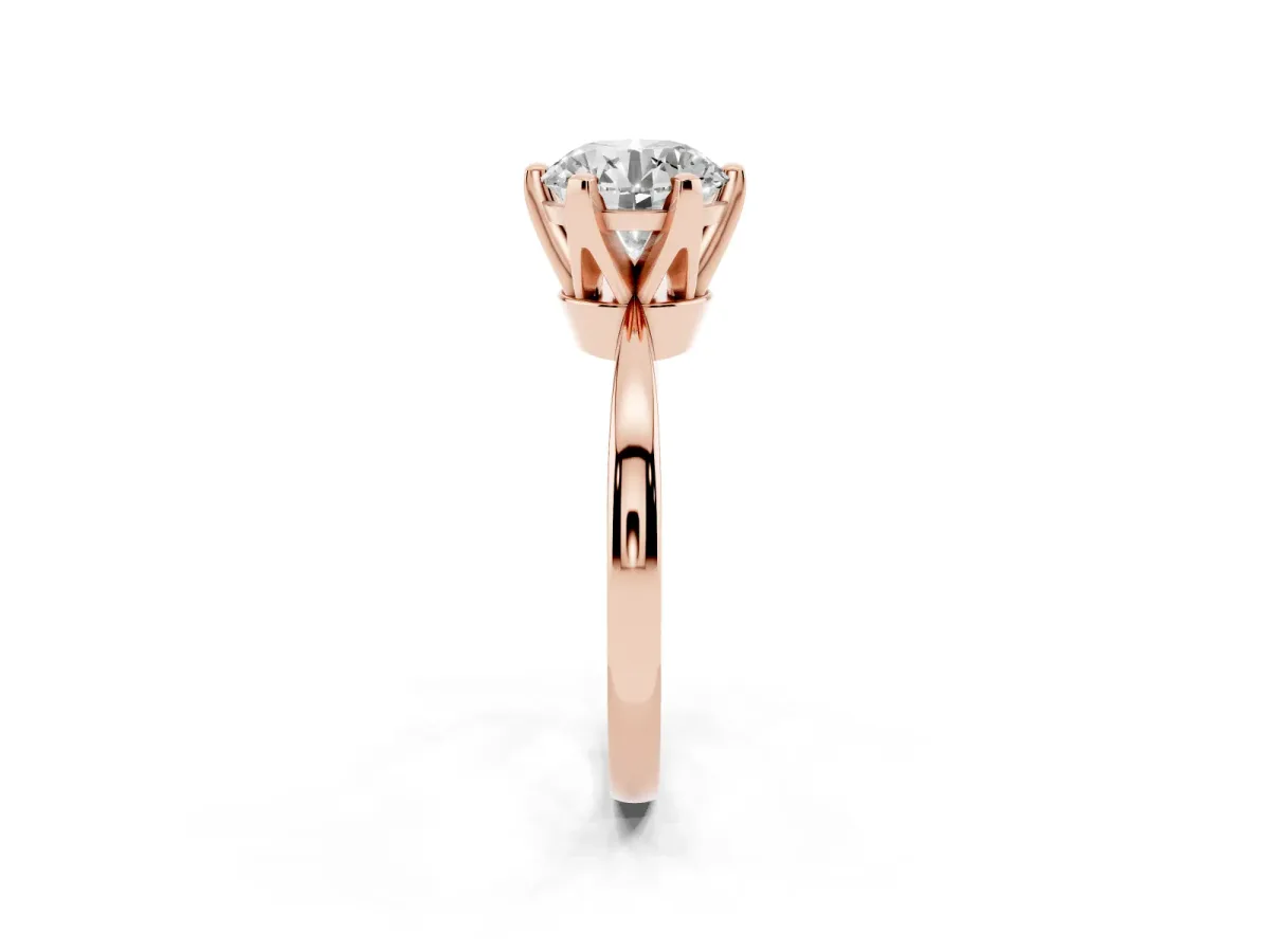 Round Cut Solitaire Engagement Ring with Six-Prong Setting and Tapered Band Rose gold
