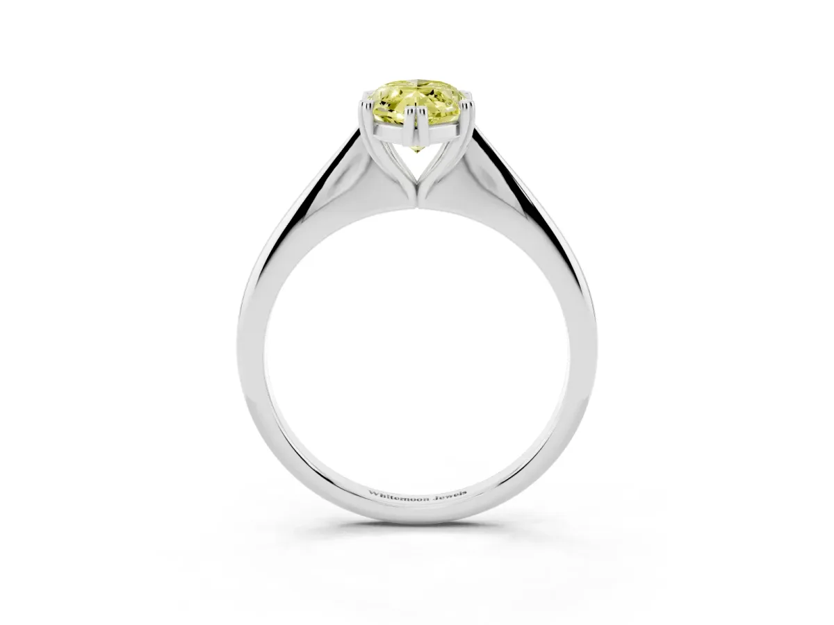 Fancy Yellow Marquise Cut Solitaire Diamond Ring with Six-Prong Setting and Classic Band Platinum