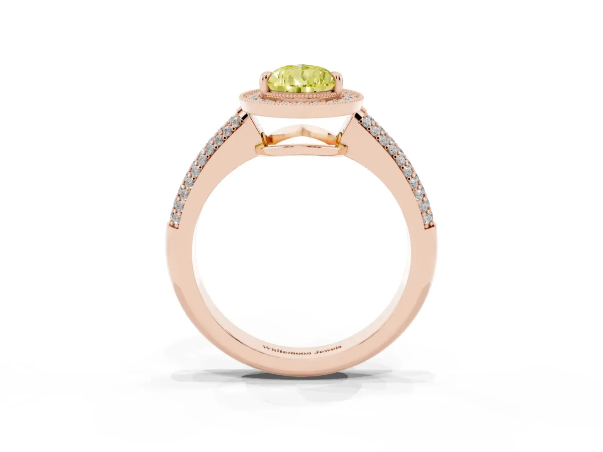Fancy Yellow Pear Cut Cut Halo Diamond Pave Band with Four-Prong Setting Rose gold