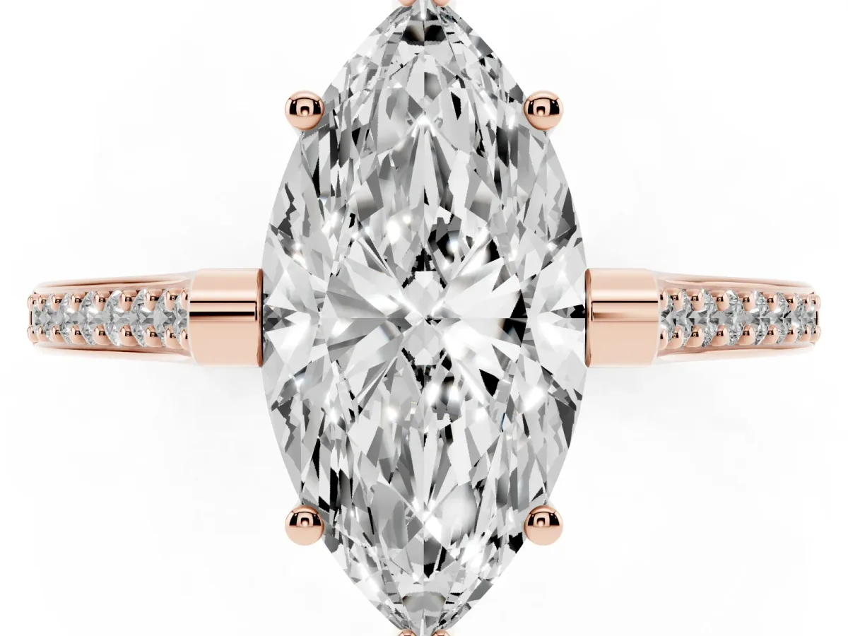 Marquise Cut Solitaire Diamond Ring with Channel Set Band and Bezel Prong Setting Rose gold