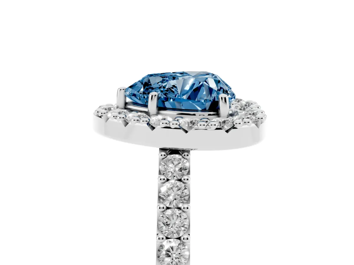 Fancy Blue Heart Cut Halo Diamond Pavé Solitaire Ring Platinum