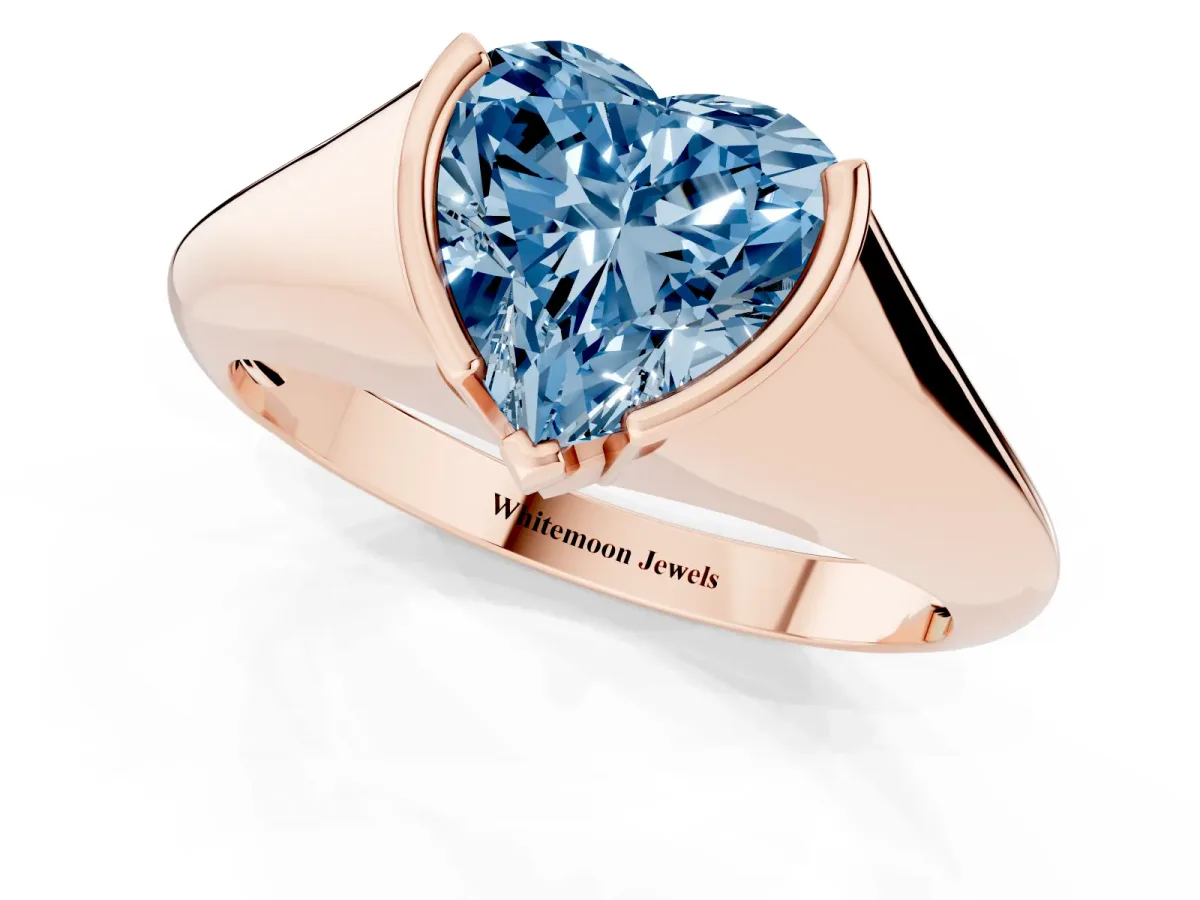 Fancy Blue Heart Cut Solitaire Tension Set Diamond Ring Rose gold