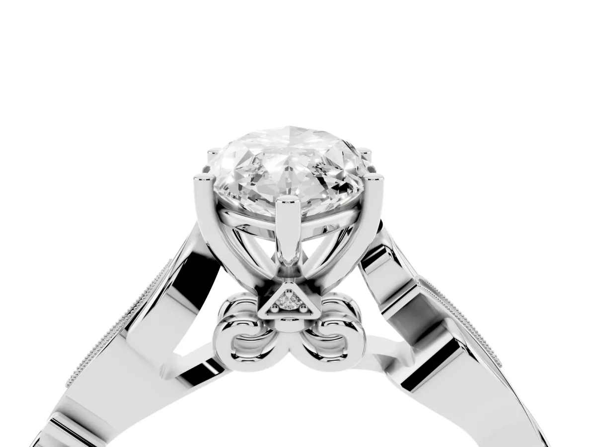 Marquise Cut Solitaire Vine Band with Milgrain Prong Setting Platinum