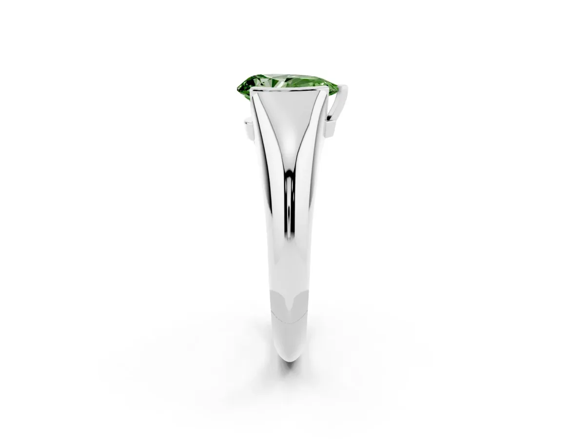 Fancy Green Pear Cut Solitaire Tension Set Diamond Ring Silver