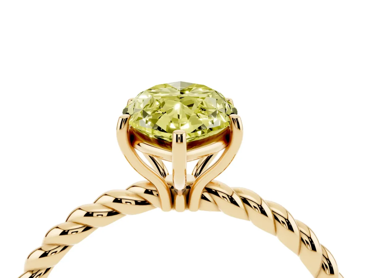 Fancy Yellow Marquise Cut Solitaire Twist Band Ring with Four-Prong Setting Yellow gold