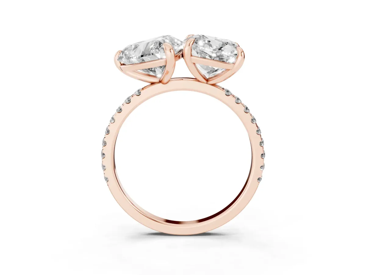 Cushion and Heart Toi Moi Ring with Prong Setting and Pave Band Rose gold