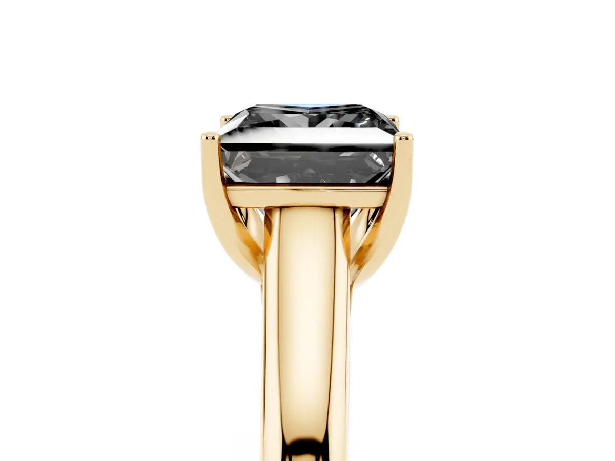 Fancy Black Princess Cut Solitaire Engagement Ring with Tapered Band and Four-Prong Setting Yellow gold