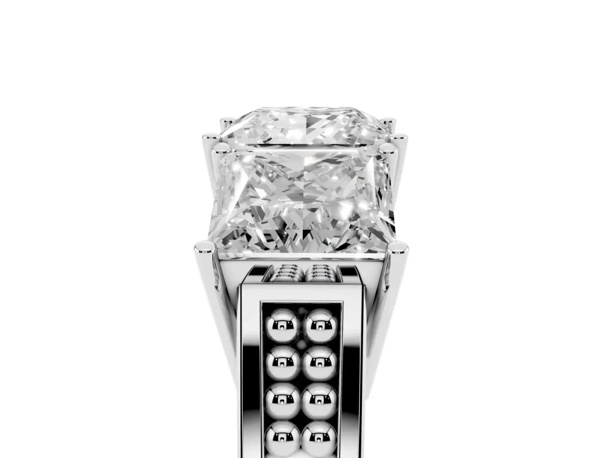 Princess Cut Diamond Three-Stone Ring with Prong Setting and Textured Band Silver
